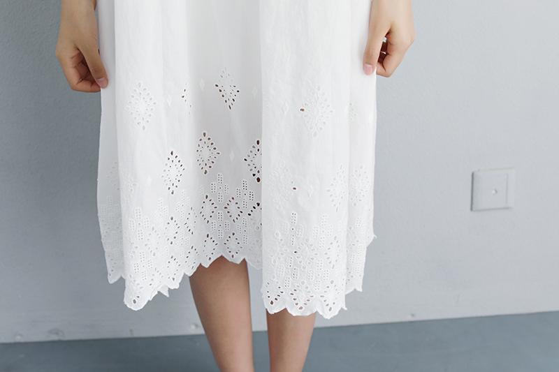 Lacing Casual Hollow Summer Sleeveless White Dress