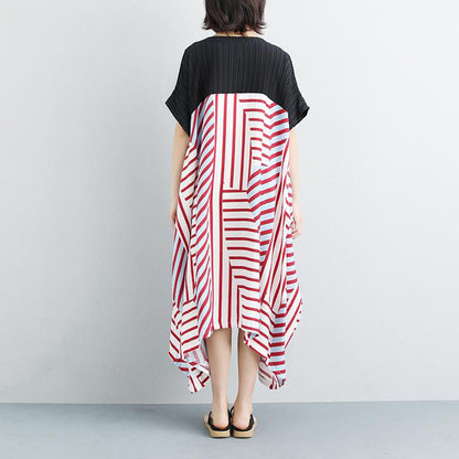 Women Loose Stripe Splicing Short Sleeve Dress