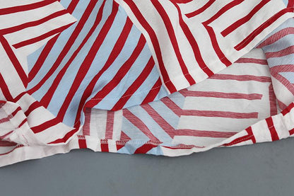 Women Loose Stripe Splicing Short Sleeve Dress