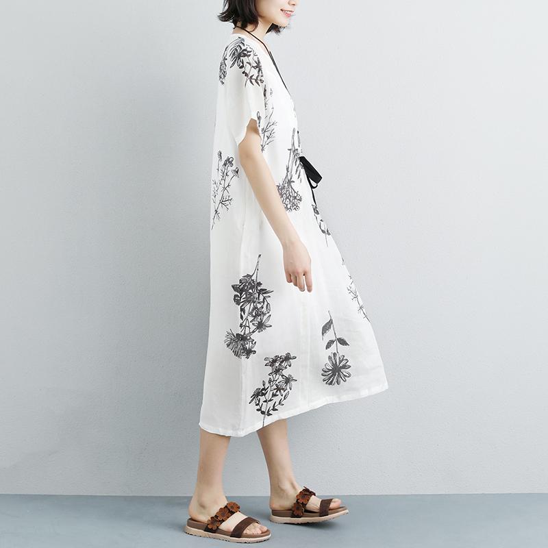 Summer Pockets Flower Short Sleeve White Lacing Dress