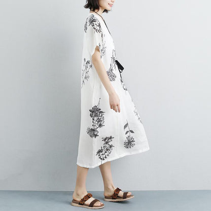 Summer Pockets Flower Short Sleeve White Lacing Dress