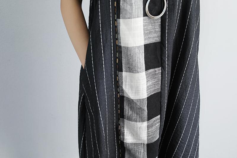 Stripe Summer Short Sleeve Casual Pockets Black Dress