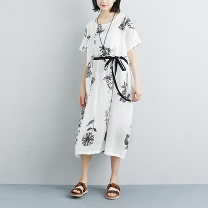 Summer Pockets Flower Short Sleeve White Lacing Dress