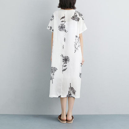Summer Pockets Flower Short Sleeve White Lacing Dress