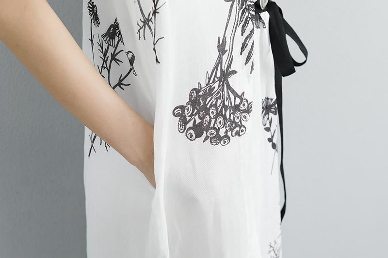 Summer Pockets Flower Short Sleeve White Lacing Dress