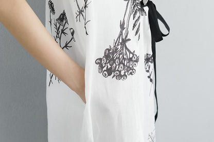 Summer Pockets Flower Short Sleeve White Lacing Dress