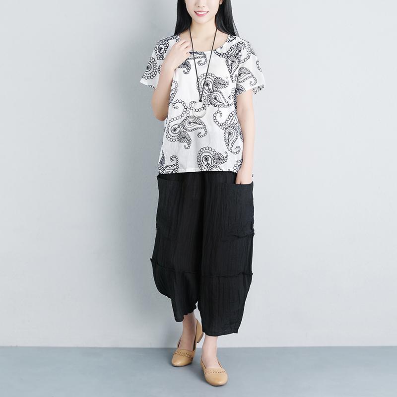 Summer Women Short Sleeve Floral High-low Hem Loose Blouse