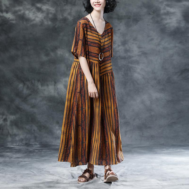 Stripe Casual Pockets Summer Short Sleeve Pleated Dress