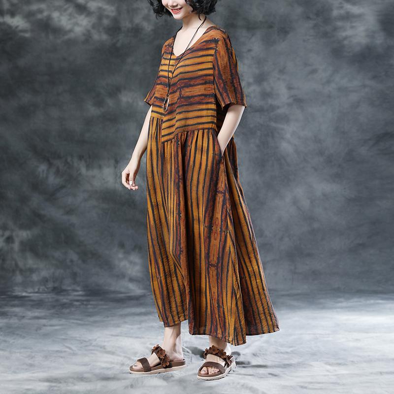 Stripe Casual Pockets Summer Short Sleeve Pleated Dress