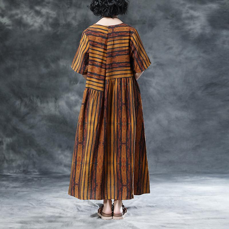 Stripe Casual Pockets Summer Short Sleeve Pleated Dress