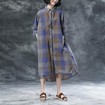 Plaid Casual Pockets Summer Half Sleeve Dress