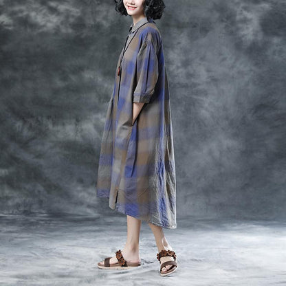Plaid Casual Pockets Summer Half Sleeve Dress