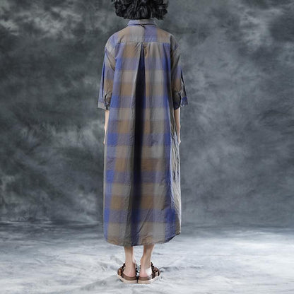 Plaid Casual Pockets Summer Half Sleeve Dress