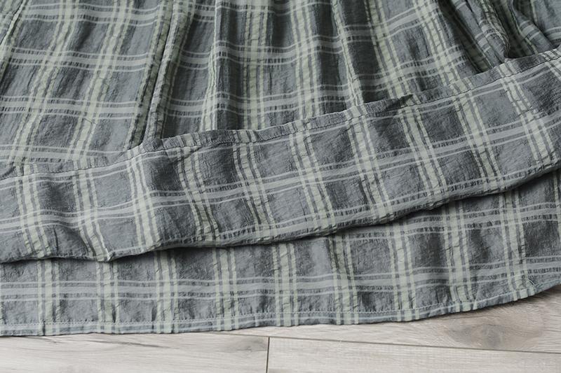 Plaid Casual Pleated Summer Short Sleeve Pockets Applique Dress