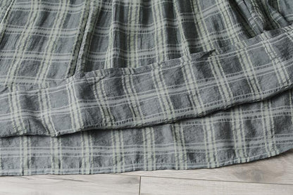Plaid Casual Pleated Summer Short Sleeve Pockets Applique Dress