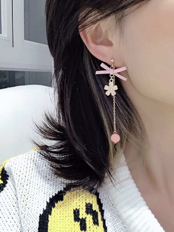 Cute Flower Rabbit Shape Bow-Embellished Asymmetric Earrings