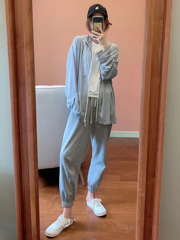 Leisure Solid Color Zipper Hooded Sun-Protection Outerwear