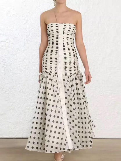 Sexy Polka Dot  Strapless Maxi Dress