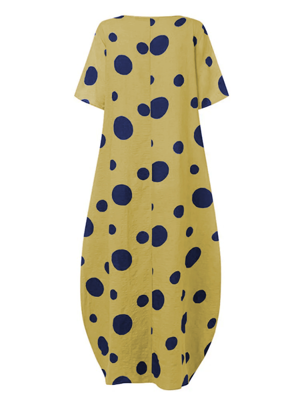 Casual Polka-Dot Batwing Sleeves Round-Neck Maxi Dress