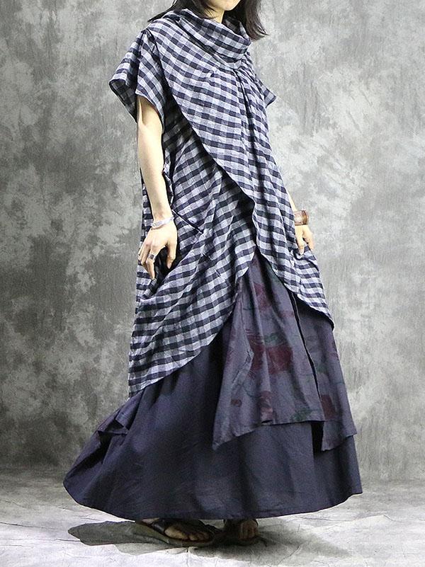 Cropped Plaid Fashion Ramie Cotton Shirt Top
