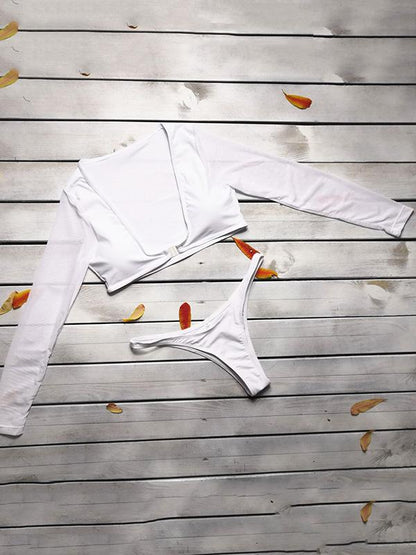 Long Sleeves Solid Bikinis Swimwear