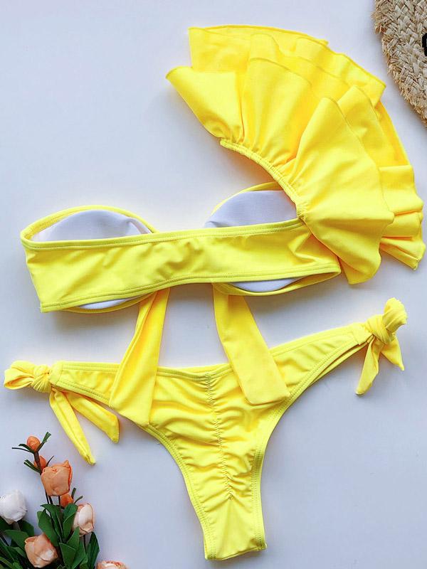 Strapless One-Shoulder Falbala Bandage Bikini Swimsuit