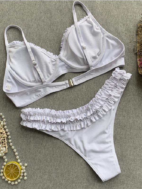 Sexy Spaghetti-Neck  Lace Solid Color Steel-Belted Bikini