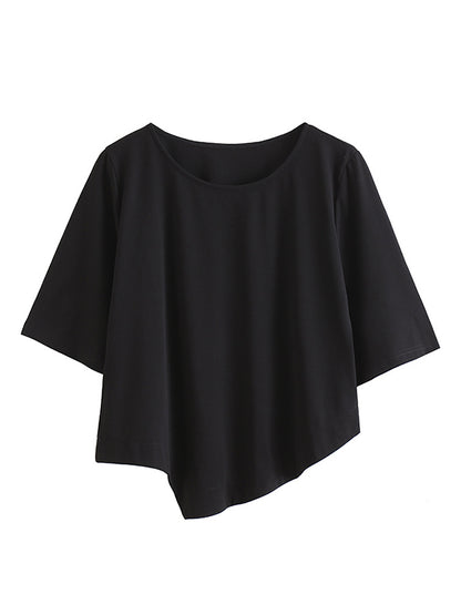 Stylish Asymmetric Irregular Clipping Round-Neck T-Shirt