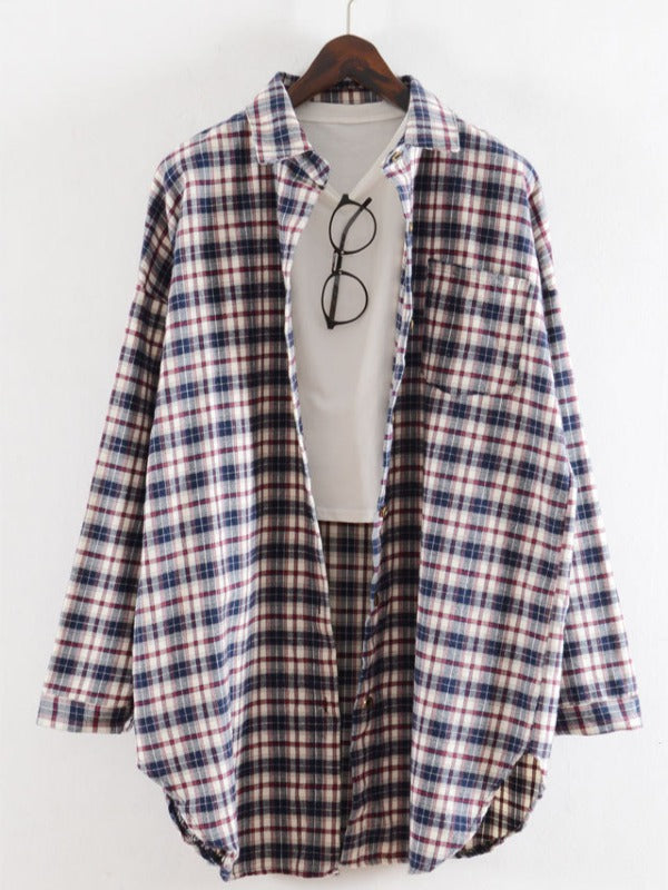 Casual Plaid Split-Joint Lapel Shirt