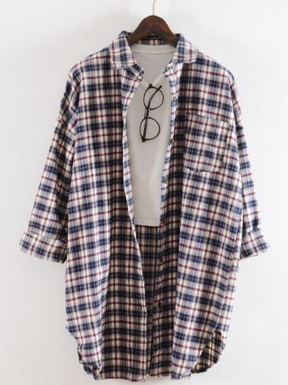 Casual Plaid Split-Joint Lapel Shirt