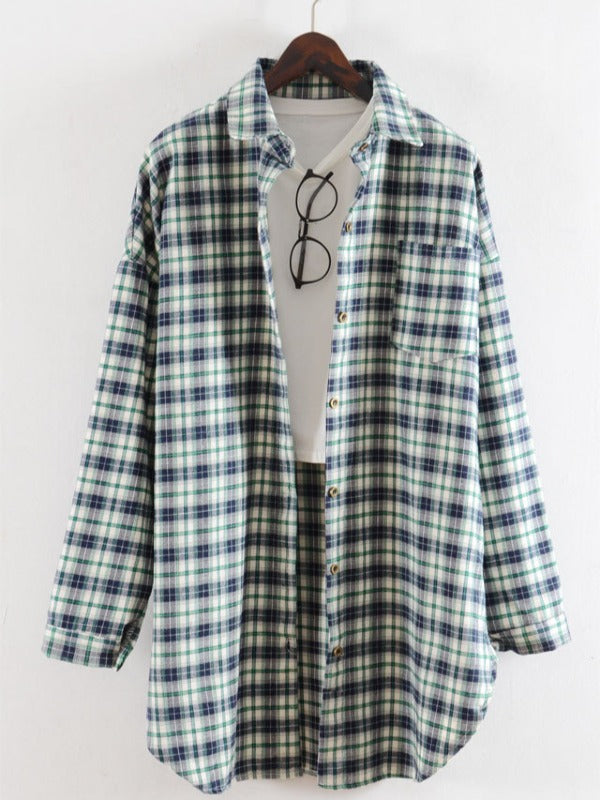 Casual Plaid Split-Joint Lapel Shirt