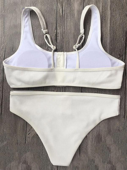 Button Solid Beach Bikinis Swimwear