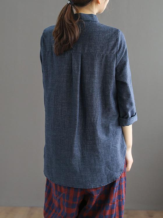 Embroidered Loose Cropped Shirt Top