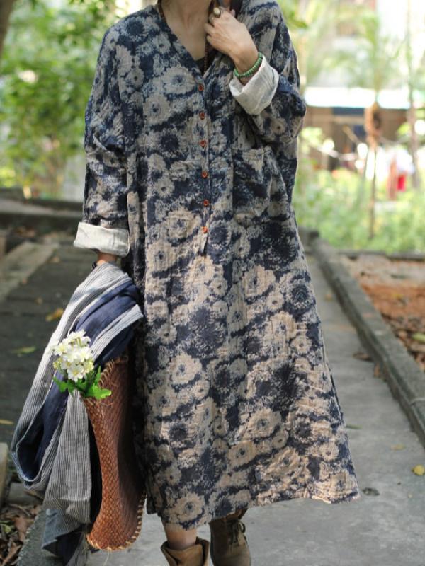 ORIGINAL RAMIE COTTON FLORAL PRINTED MAXI DRESS