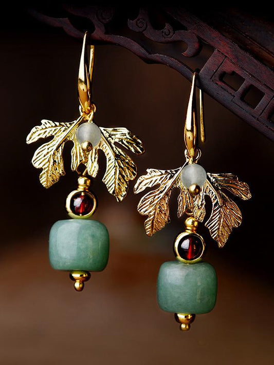 Gold Leaf Green Apple Jewel Pendant Earrings