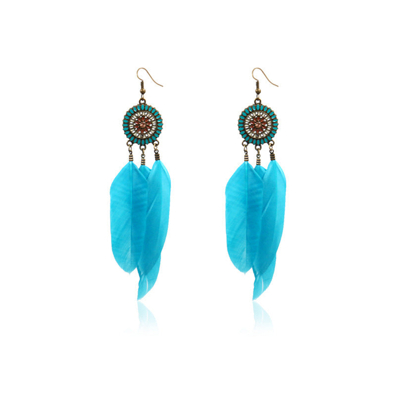 Retro Sunflower Feather Fringed Earrings