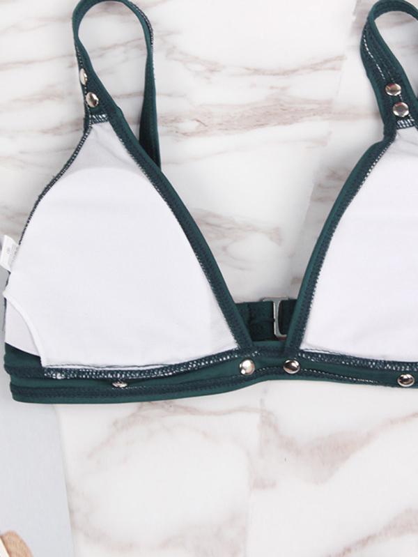 Button Decorated Solid Bikinis Swimwear