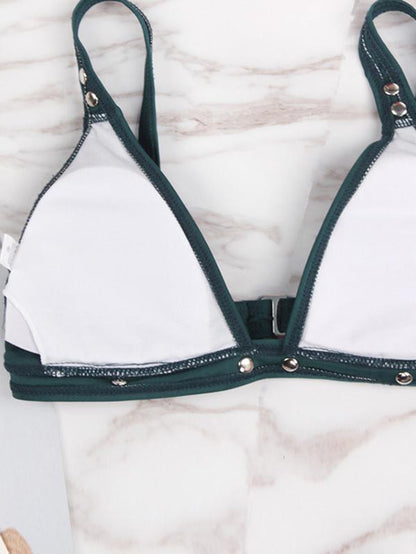 Button Decorated Solid Bikinis Swimwear