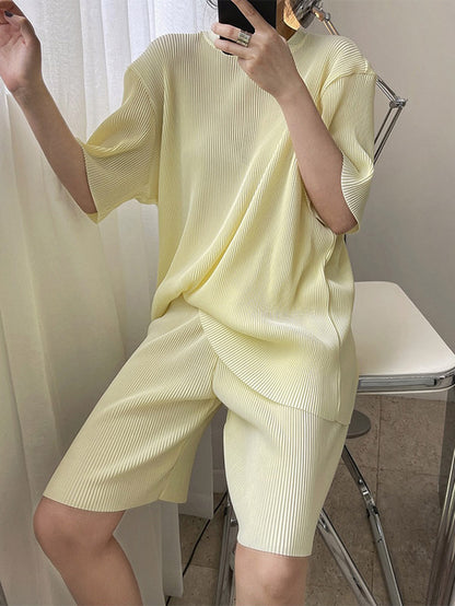 Simple Solid Color Plaited Short Sleeves T-Shirts