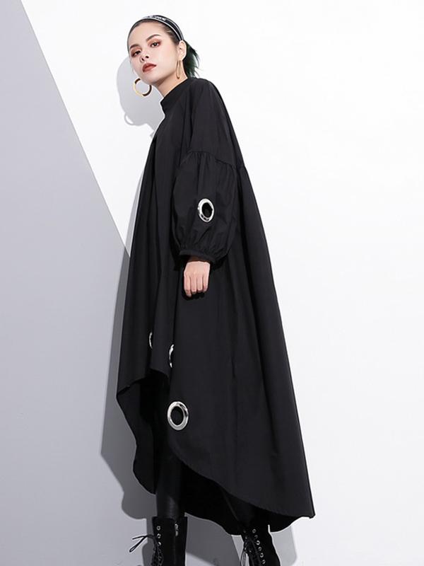 Black Loose High-low Hollow A-line Dress