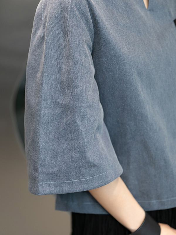 Urban Denim Split-Joint Flared Sleeves T-Shirt