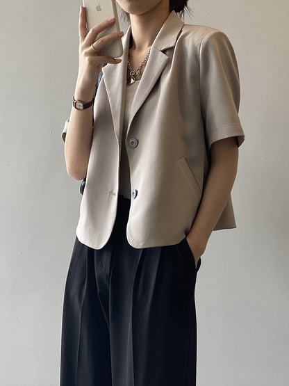 Urban Solid Color Notched Collar Short Sleeves Blazer