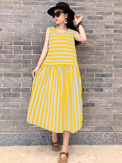 Striped Sleeveless Split-joint Dress