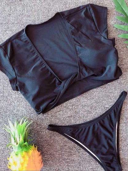 V-neck Short Sleeves Bikinis Swimwear