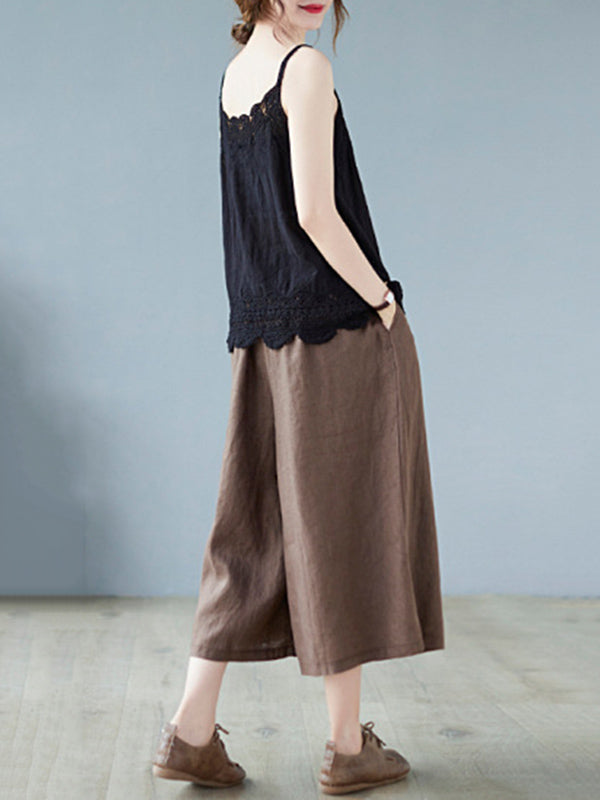 Original Solid Sleeveless Lace&Hollow V-Neck Vest