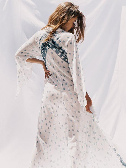 Pretty Bohemia Floral V Neck Half Sleeve Maxi Dress
