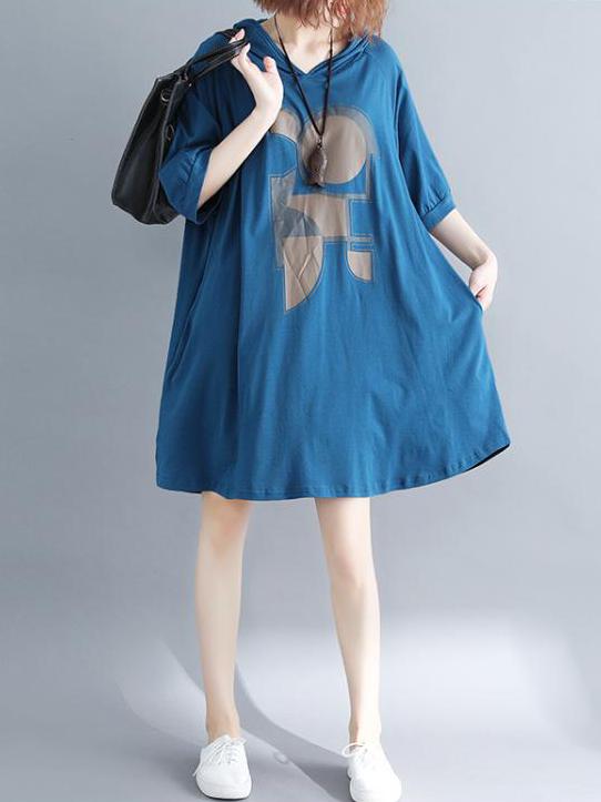 Loose Printed Hoodie Dress