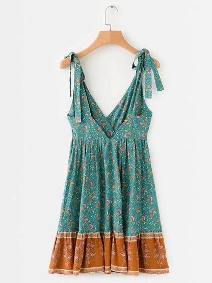 Sexy V-neck Printed Mini Dress
