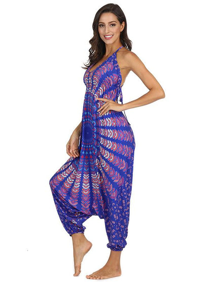 Floral Printed Spagetti-neck Loose Long Jumpsuits