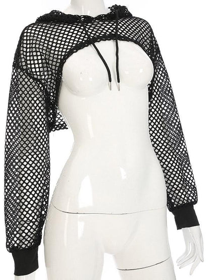 Mesh Hollow Draw String Hoodies & Jackets